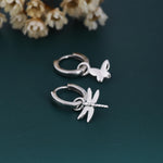 Sterling Silver Mismatched Butterfly and Dragonfly Huggie Hoops, Detachable Butterfly and Dragonfly Hoop Earrings, Gold or Rose Gold