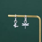Sterling Silver Mismatched Butterfly and Dragonfly Huggie Hoops, Detachable Butterfly and Dragonfly Hoop Earrings, Gold or Rose Gold