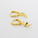 Mismatched Angel and Demon Wing Huggie Hoop Earrings in Sterling Silver, Asymetric Wing Earrings, Wing Hoops, Silver, Gold or Rose Gold