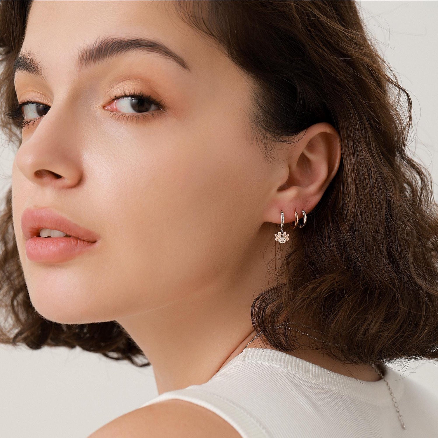 Axolotl Huggie Hoop Earrings in Sterling Silver - Sea Creature Dangle Drop Earrings - Pet Lover - Cute, Fun, Whimsical