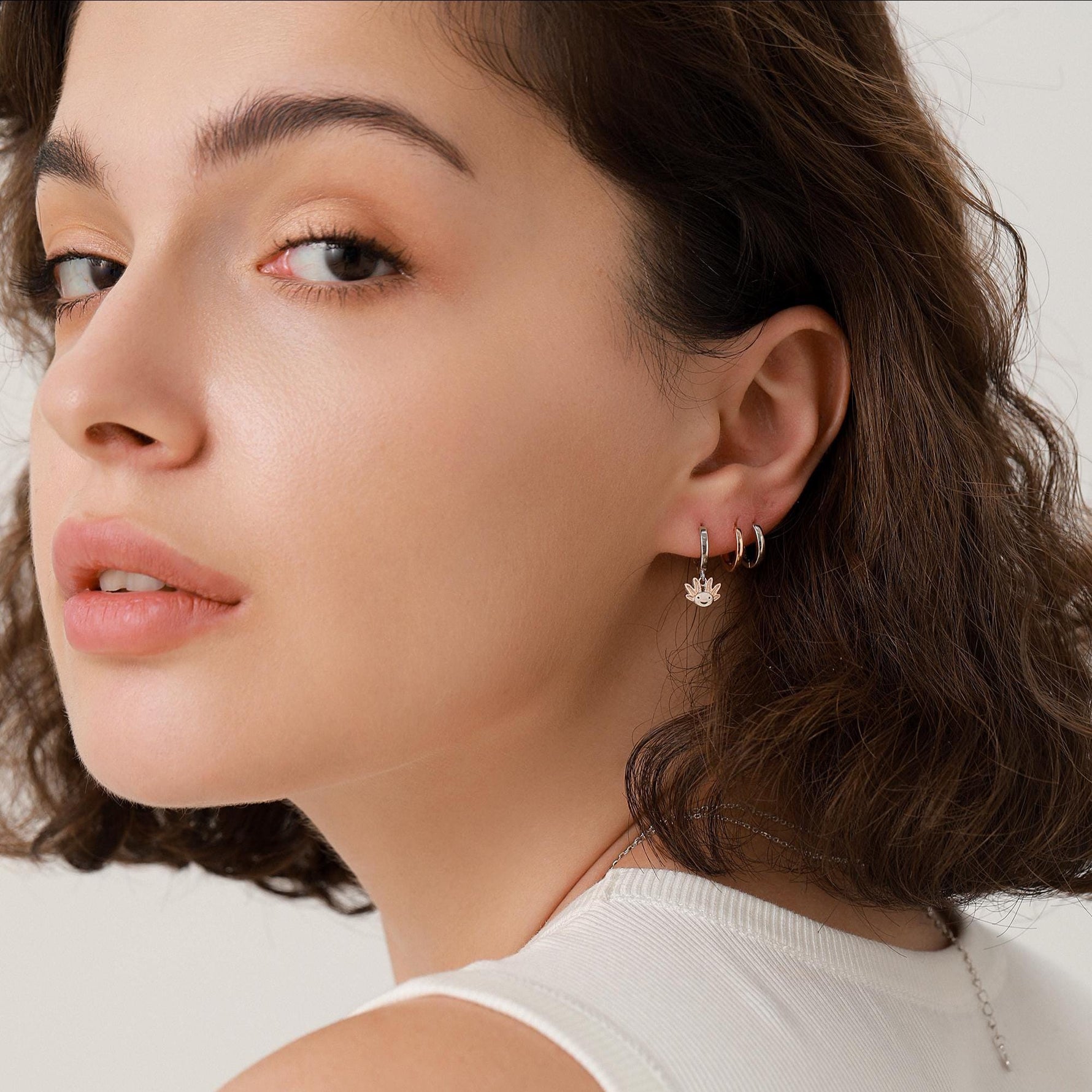 Axolotl Huggie Hoop Earrings in Sterling Silver - Sea Creature Dangle Drop Earrings - Pet Lover - Cute, Fun, Whimsical