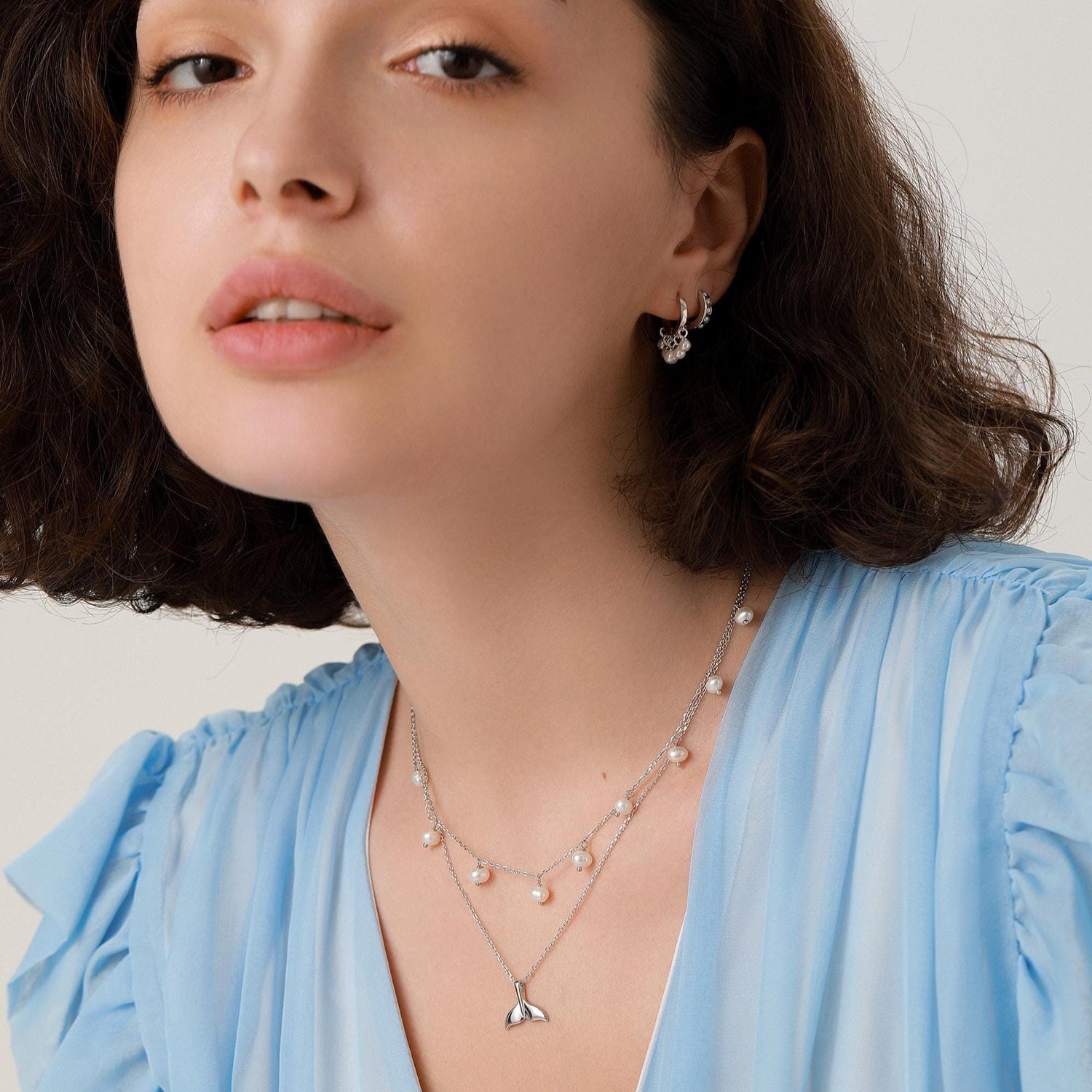 Dangle Pearl Necklace in Sterling Silver, Silver or Gold , Genuine Freshwater Pearls Necklace, Pearl Necklace