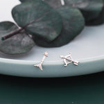 Mismatched CZ Bow and Arrow Stud Earrings in Sterling Silver, Silver or Gold or Rose Gold, Asymmetric Bow and Arrow Earrings