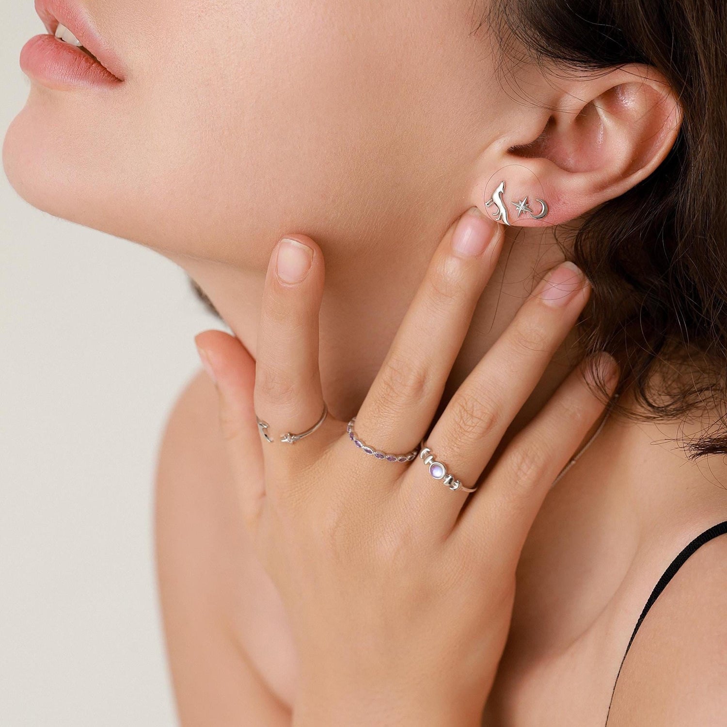 Sterling Silver Moon Phase Ring with Simulated Moonstone, Adjustable Size, Celestial Jewellery, Dainty and Delicate, Moon Ring