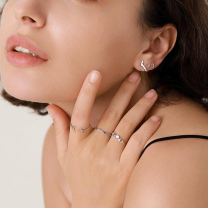 Amethyst Purple Marquise CZ Infinity Ring in Sterling Silver, Skinny Marquise Ring US 5 - 8