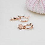 Mismatched Shell Huggie Hoops Earrings in Sterling Silver, Silver or Gold or Rose Gold, Ocean Earrings, Asymmetric Sea Shell Earrings,