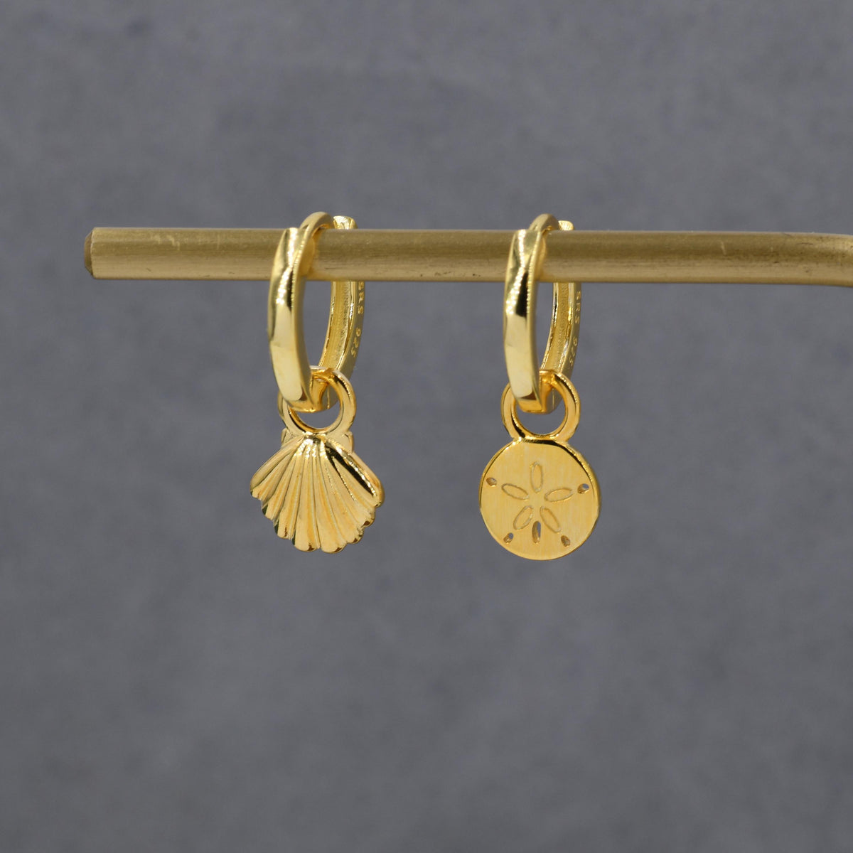 Sterling Silver Mismatched Shell Huggie Hoops, Silver, Gold or Rose Gold, Detachable Cute Asymmetric Shell Hoop Earrings,