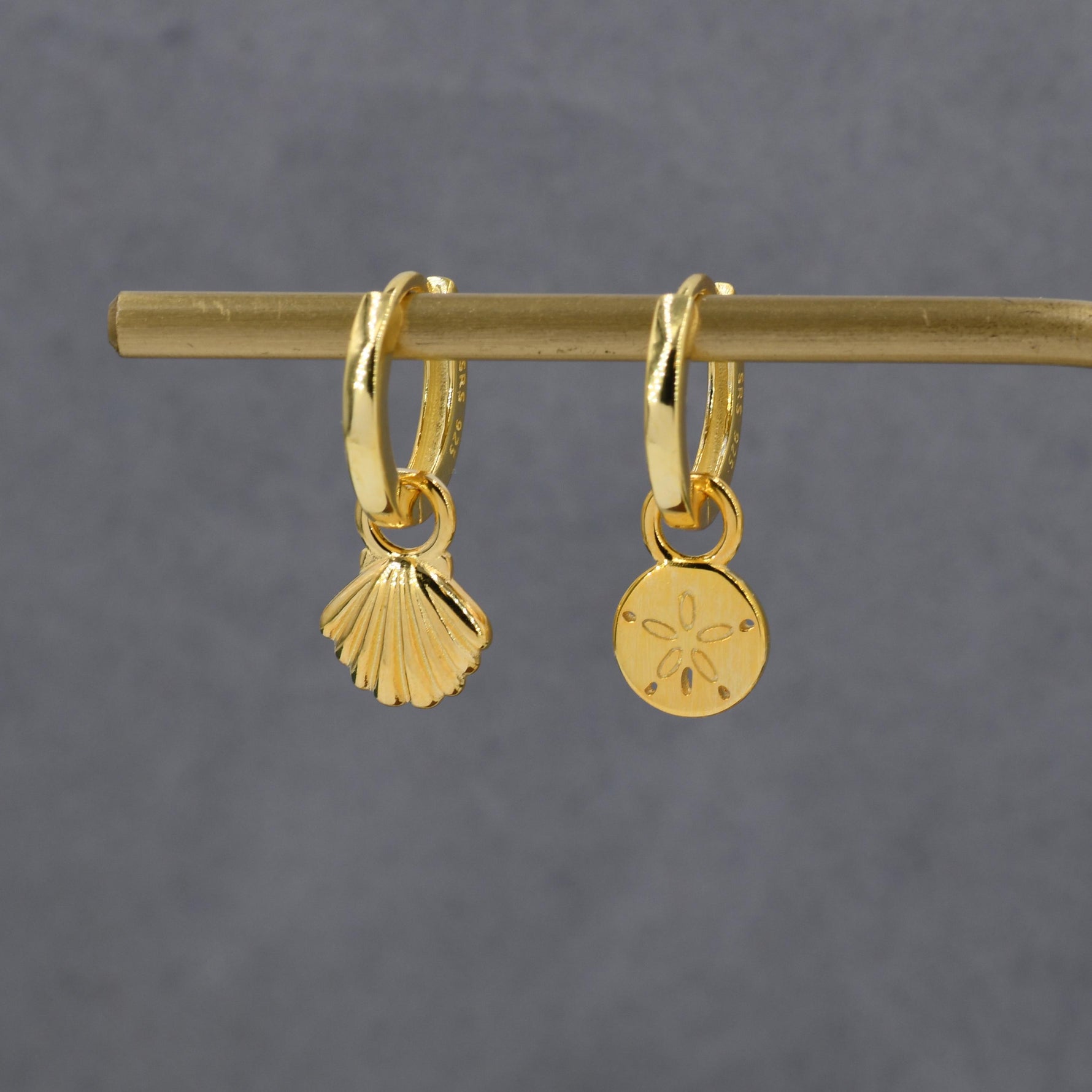Sterling Silver Mismatched Shell Huggie Hoops, Silver, Gold or Rose Gold, Detachable Cute Asymmetric Shell Hoop Earrings,