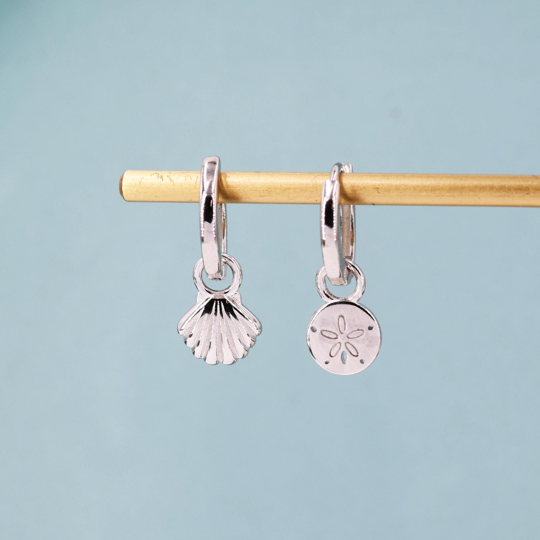 Sterling Silver Mismatched Shell Huggie Hoops, Silver, Gold or Rose Gold, Detachable Cute Asymmetric Shell Hoop Earrings,