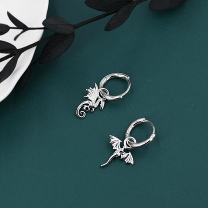 Mismatched Dragon Huggie Hoop in Sterling Silver, Silver or Gold or Rose Gold, Asymmetric, Detachable and Interchangeable