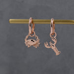 Mismatched Crab and Lobster Huggie Hoop Earrings in Sterling Silver, Silver or Gold or Rose Gold, Asymmetric Lobster and Crab Hoop Earrings