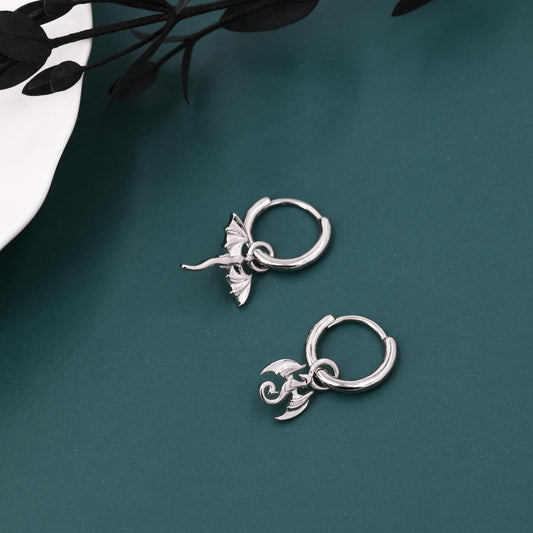 Mismatched Tiny Dragon Huggie Hoop in Sterling Silver, Silver or Gold or Rose Gold, Asymmetric, Detachable and Interchangeable