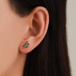 Emerald Green Leaf 18G Screw Back Earrings in Sterling Silver