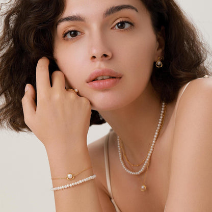 Sterling Silver Natural Pearl Mobius Circle Bracelet, Pearl and Twist Circle Bracelet, Genuine Freshwater Pearl Bracelet