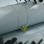 Green Enamel Lunar Moth Charm Necklace