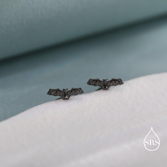 Very Tiny Bat Stud Earrings in Sterling Silver, Silver or Gold or Black, Stacking Earrings, Animal Earrings