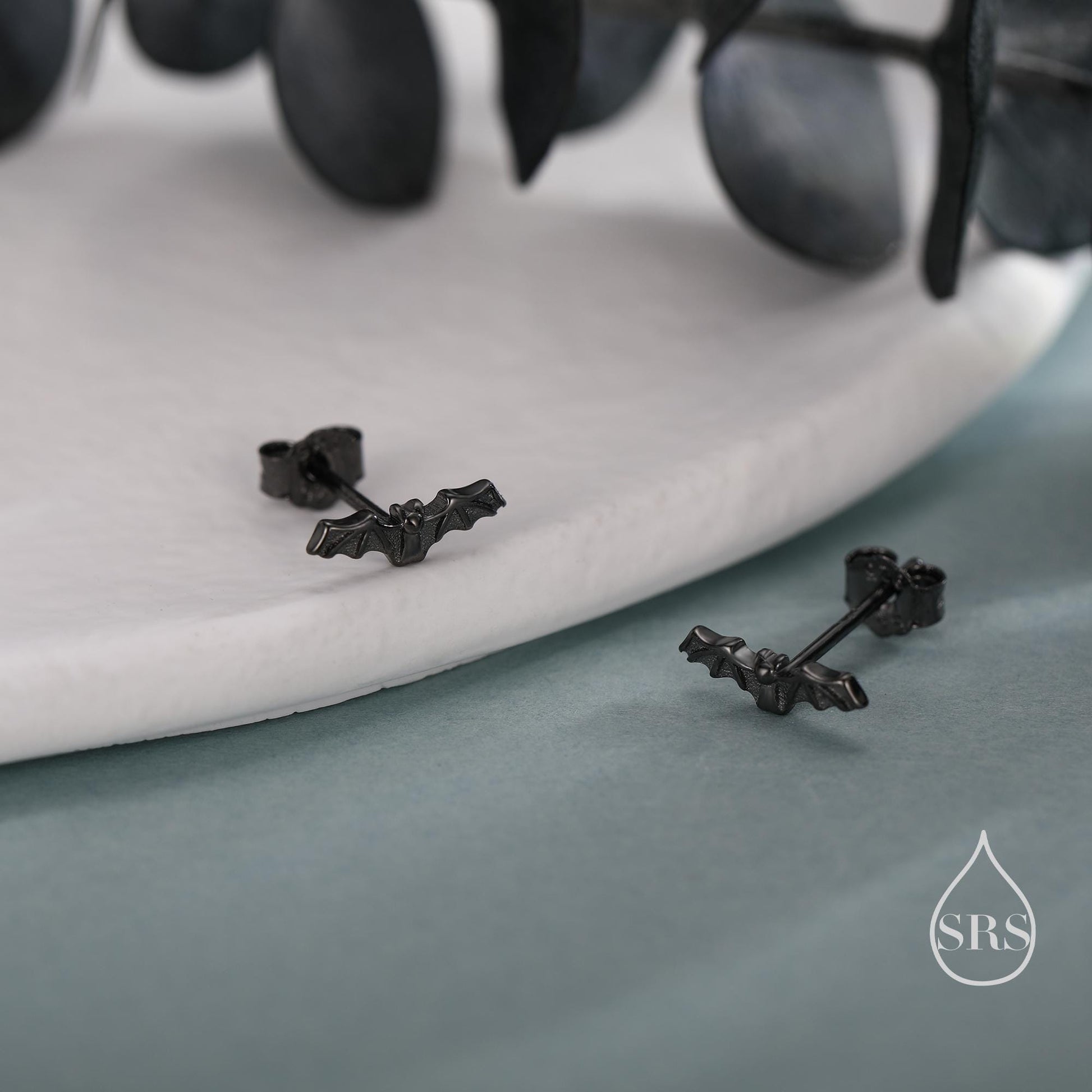 Very Tiny Bat Stud Earrings in Sterling Silver, Silver or Gold or Black, Stacking Earrings, Animal Earrings