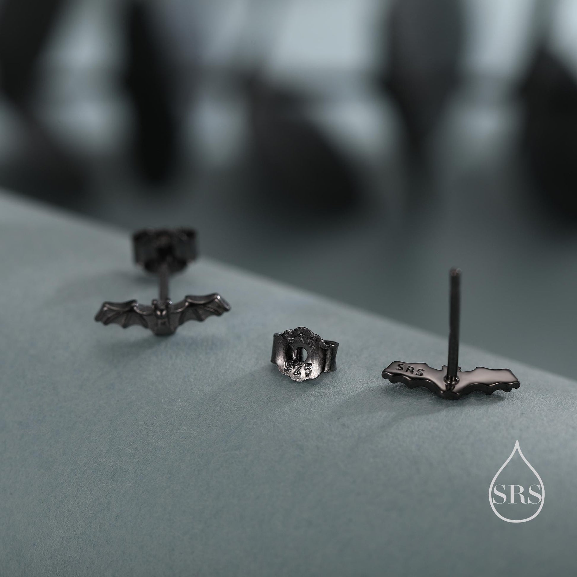 Very Tiny Bat Stud Earrings in Sterling Silver, Silver or Gold or Black, Stacking Earrings, Animal Earrings