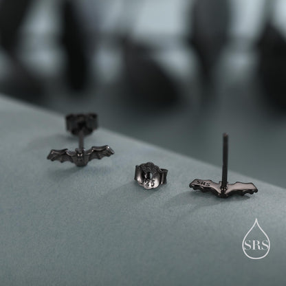 Very Tiny Bat Stud Earrings in Sterling Silver, Silver or Gold or Black, Stacking Earrings, Animal Earrings