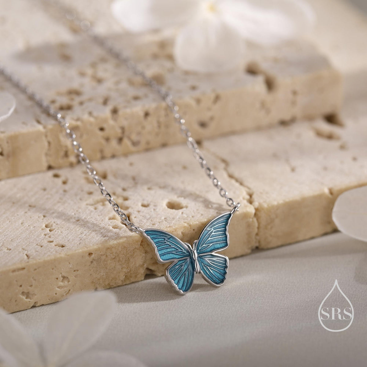 Blue Enamel Butterfly Charm Necklace