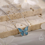 Blue Enamel Butterfly Charm Necklace