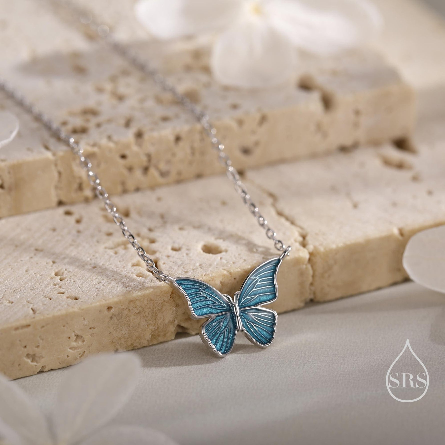Blue Enamel Butterfly Pendant Necklace in Sterling Silver, Silver Butterfly Necklace, Animal Jewellery by Silver Rain Silver