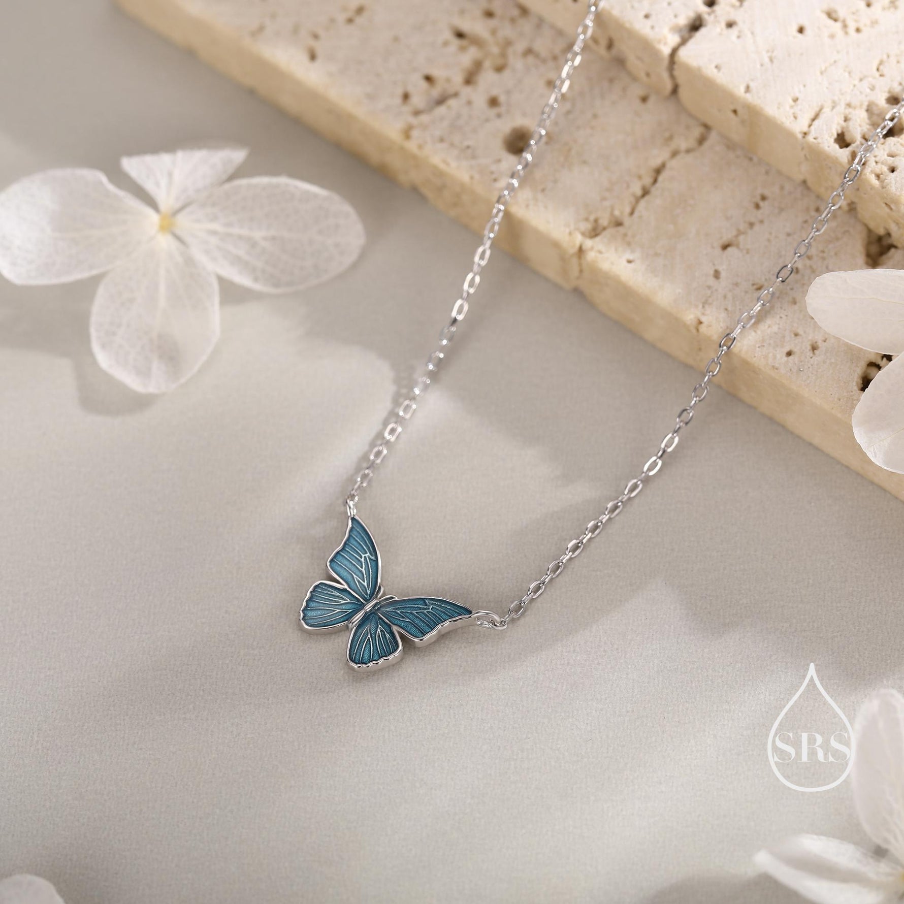 Blue Enamel Butterfly Pendant Necklace in Sterling Silver, Silver Butterfly Necklace, Animal Jewellery by Silver Rain Silver