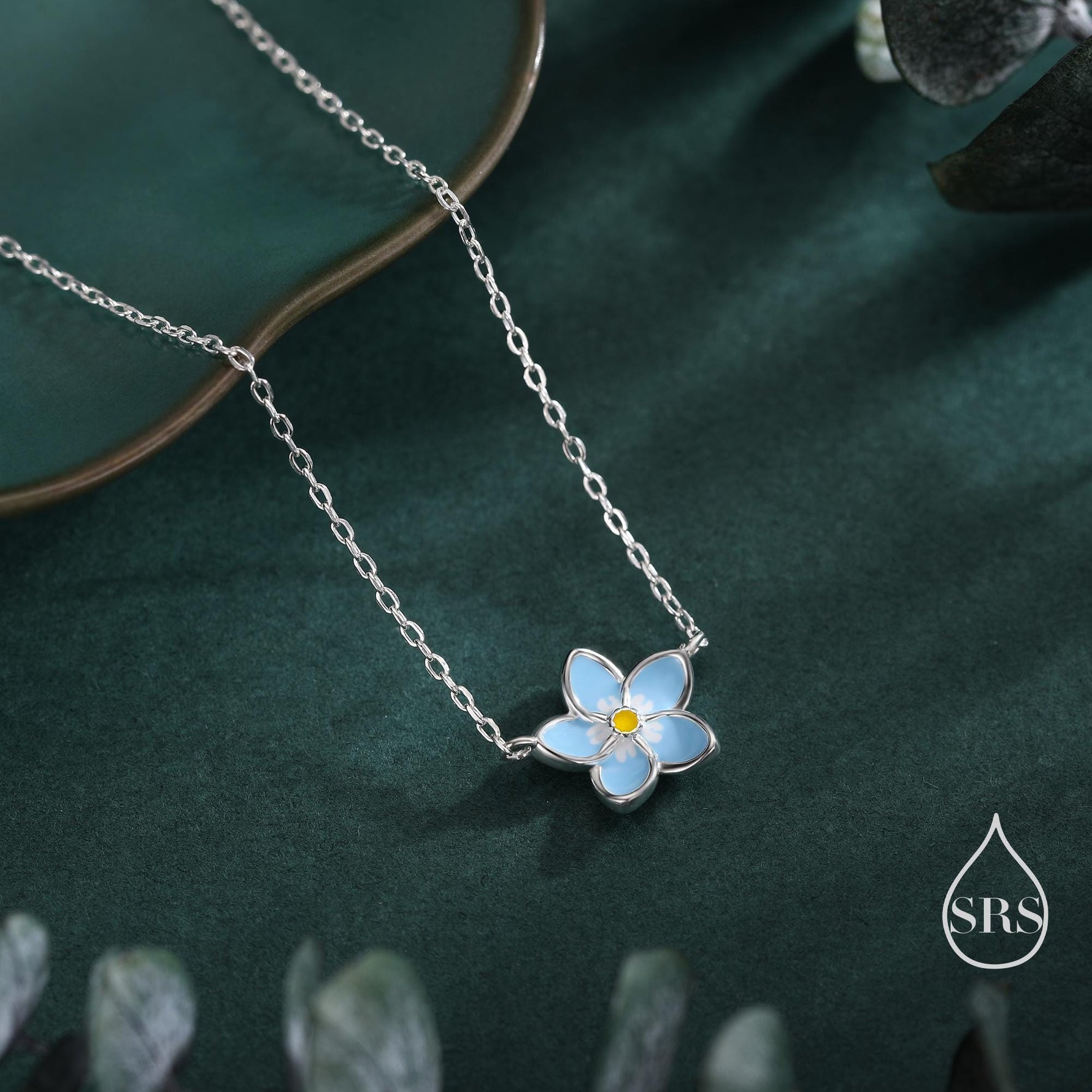 Sterling Silver Forget-me-not Flower Pendant Necklace, Flower Necklace, Extra Small Forget-me-not Necklace, Forget me not Jewellery