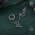 Sterling Silver Bluebell Flower Huggie Hoop Earrings with Enamel, Tiny Dainty Dangle Bluebell Flower Hoop Earrings, Detachable Charm Hoops