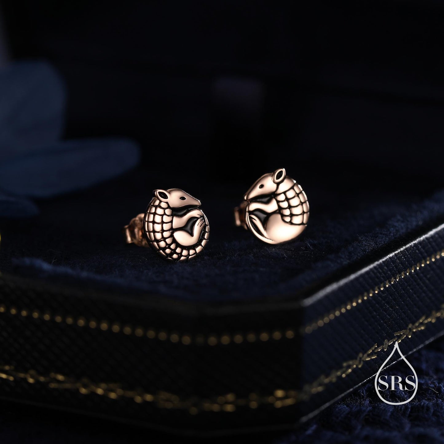 Rolled Up Armadillo Stud Earrings in Sterling Silver, Silver or Gold or Rose Gold, Nature Inspired Animal Earrings