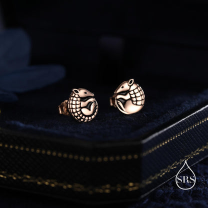 Rolled Up Armadillo Stud Earrings in Sterling Silver, Silver or Gold or Rose Gold, Nature Inspired Animal Earrings