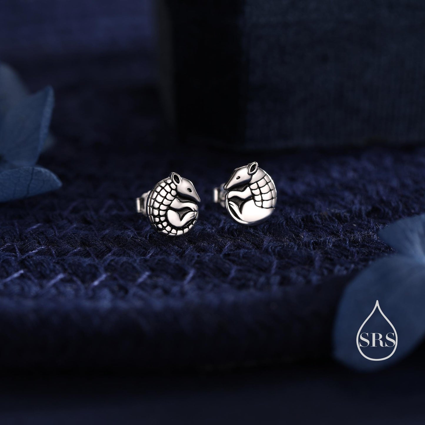 Rolled Up Armadillo Stud Earrings in Sterling Silver, Silver or Gold or Rose Gold, Nature Inspired Animal Earrings