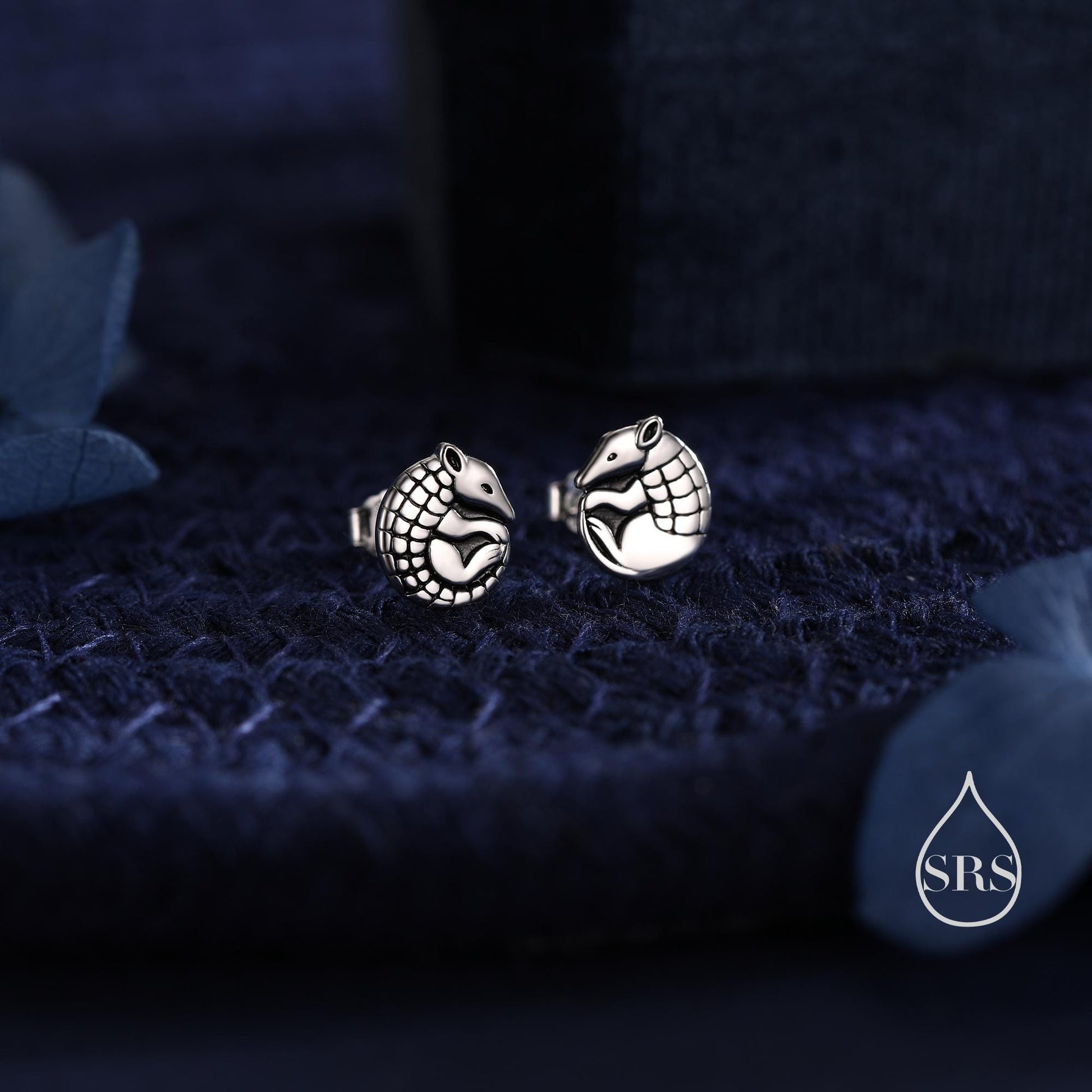 Rolled Up Armadillo Stud Earrings in Sterling Silver, Silver or Gold or Rose Gold, Nature Inspired Animal Earrings