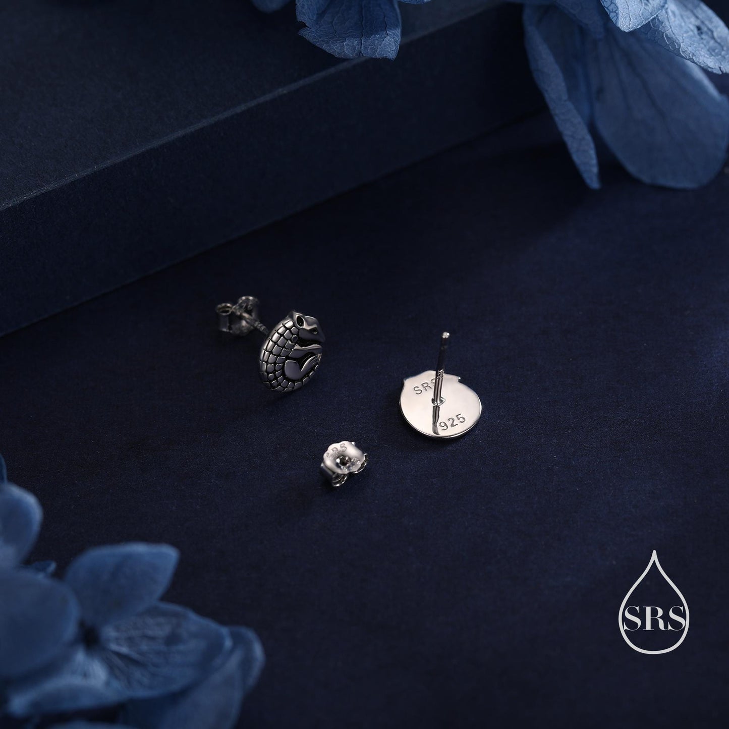 Rolled Up Armadillo Stud Earrings in Sterling Silver, Silver or Gold or Rose Gold, Nature Inspired Animal Earrings