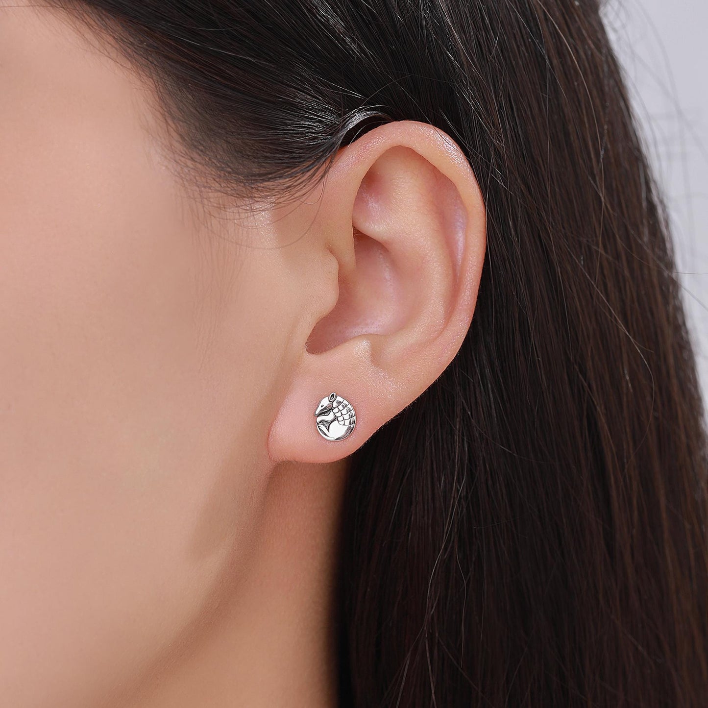 Rolled Up Armadillo Stud Earrings in Sterling Silver, Silver or Gold or Rose Gold, Nature Inspired Animal Earrings