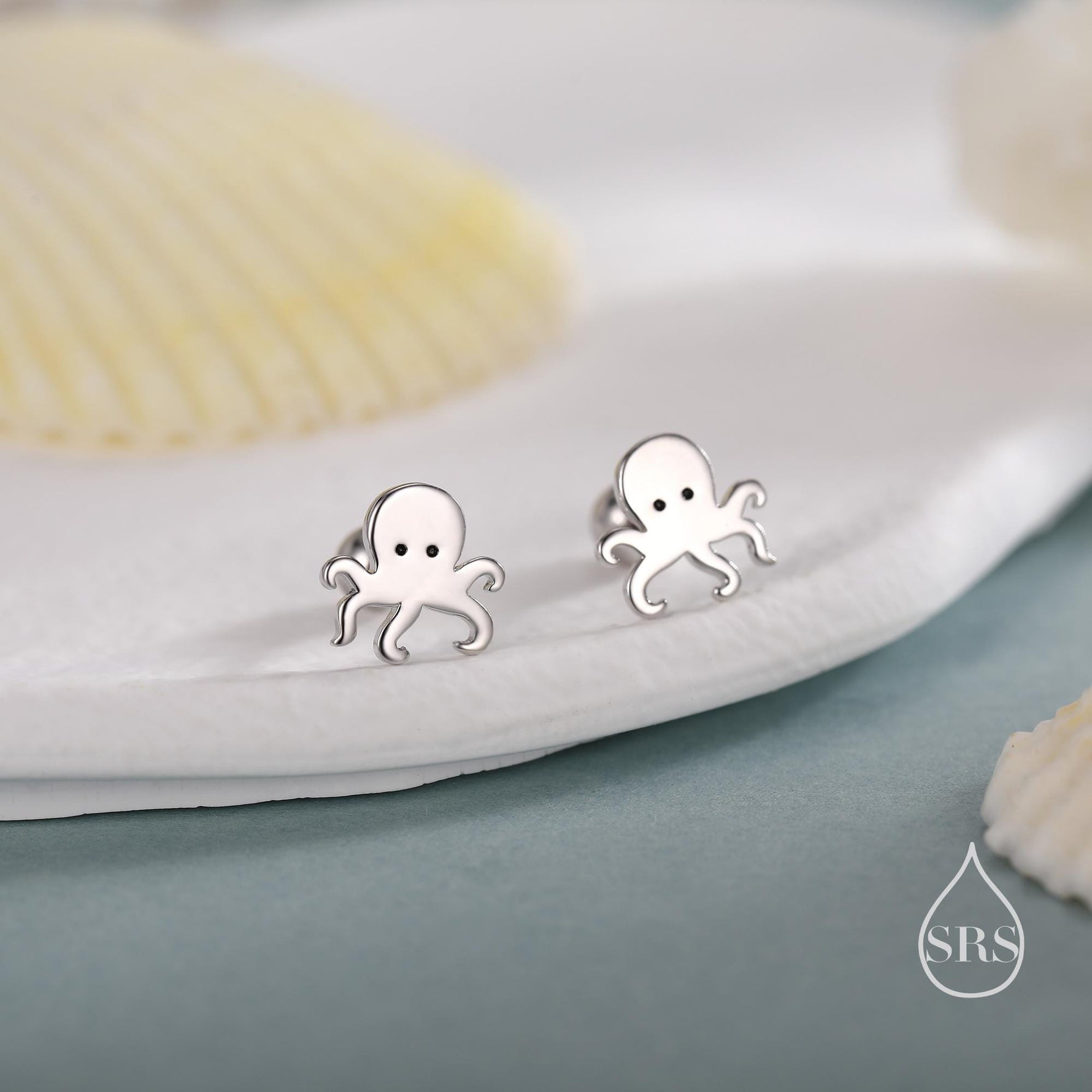 Tiny Octopus Screw Back/Flat Back/Stud Earrings Earrings in Sterling Silver, Silver, Gold or Rose Gold, Animal Earrings, Ocean Earrings