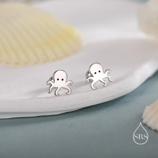 Octopus Screw Back/Flat Back/Stud Earrings Earrings in Sterling Silver, Silver, Gold or Rose Gold, Fish Earrings, Ocean Earrings