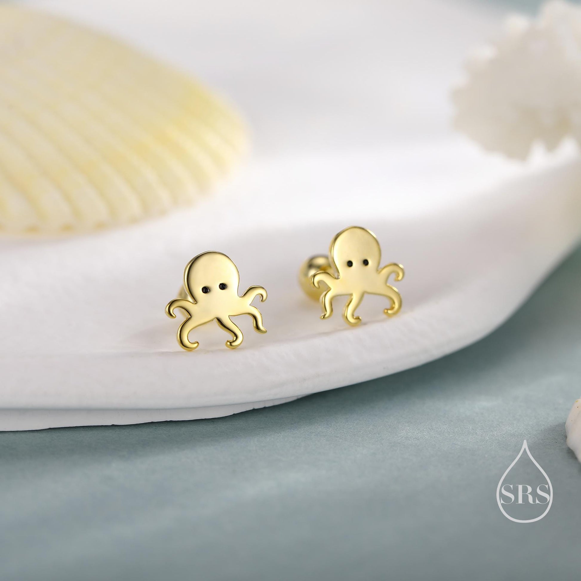 Octopus Screw Back/Flat Back/Stud Earrings Earrings in Sterling Silver, Silver, Gold or Rose Gold, Fish Earrings, Ocean Earrings