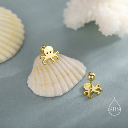 Octopus Screw Back/Flat Back/Stud Earrings Earrings in Sterling Silver, Silver, Gold or Rose Gold, Fish Earrings, Ocean Earrings