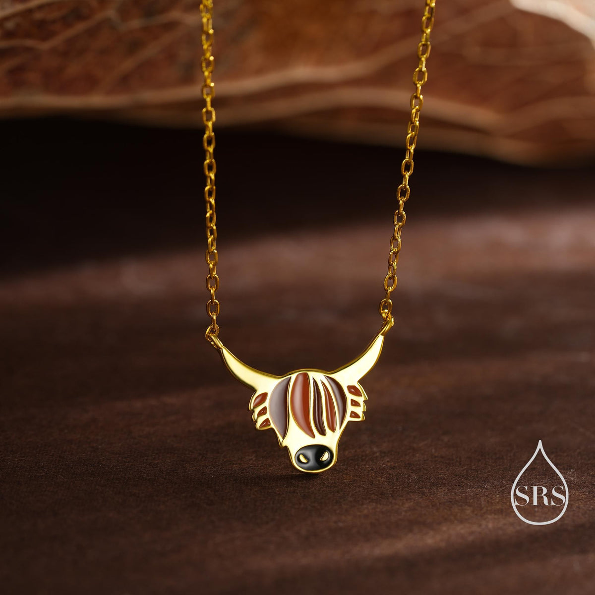 Sterling Silver Enamel Highland Cow Head Pendant Necklace, Silver or Gold Finish, Delicate Highland Cow Necklace, Scottish Jewellery