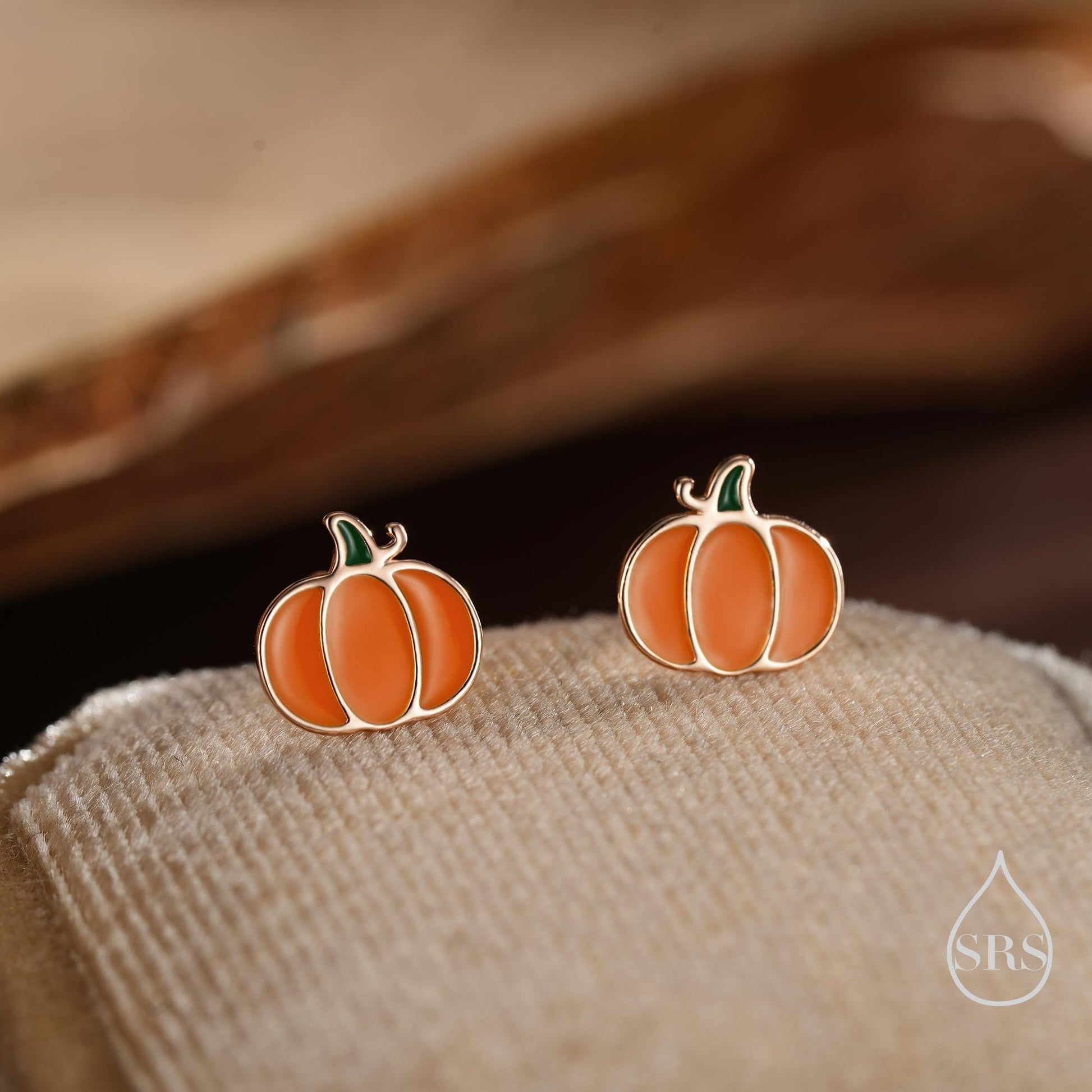 Enamel Pumpkin Stud Earrings in Sterling Silver, Silver, Gold or Rose Gold, Tiny Pumpkin Earrings, Halloween Earrings