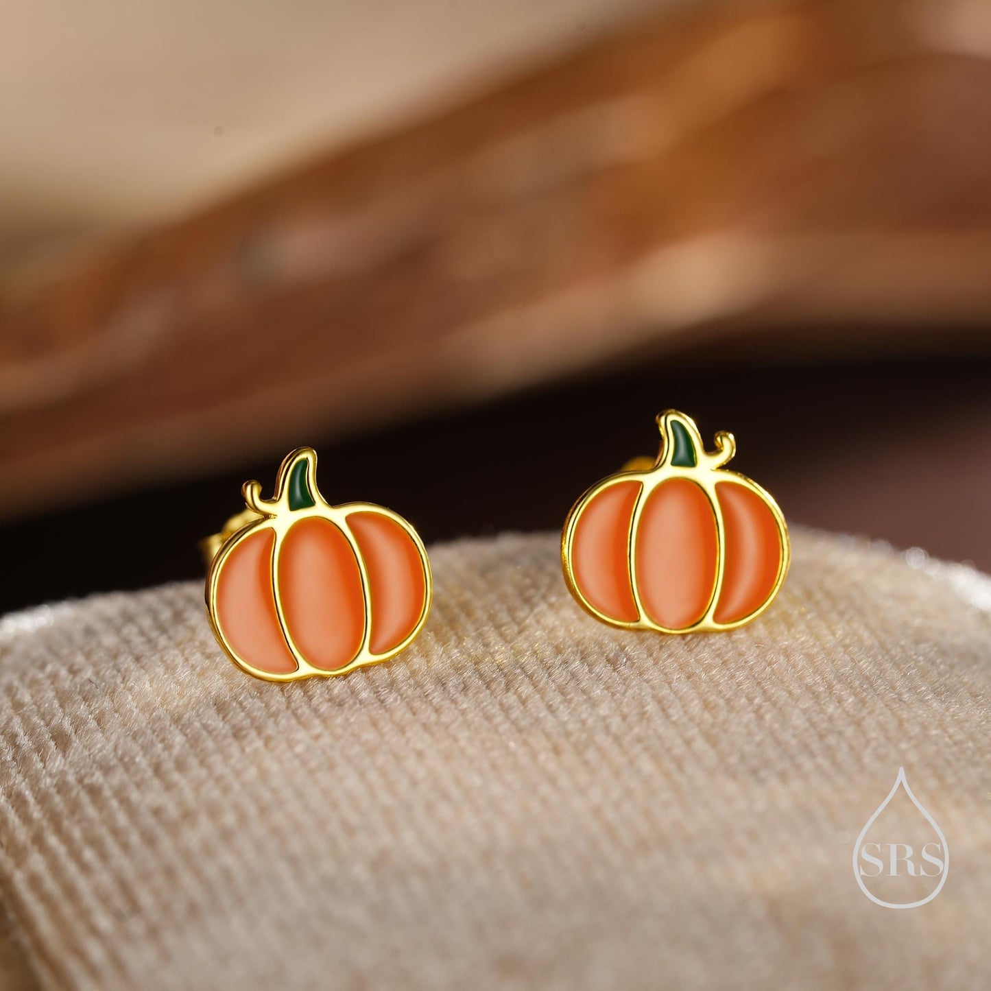 Enamel Pumpkin Stud Earrings in Sterling Silver, Silver, Gold or Rose Gold, Tiny Pumpkin Earrings, Halloween Earrings