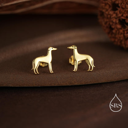 Tiny Whippet Dog Stud Earrings in Sterling Silver, Greyhound Puppy Earrings, Silver, Gold or Rose Gold, Nature Inspired Pet Animal Earrings