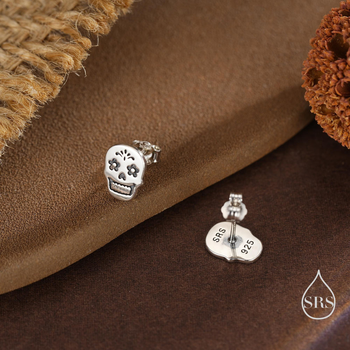 Sugar Skull Stud Earrings in Sterling Silver, Oxidised Silver, Gold or Rose Gold, Sugar Skull Earrings, Day of the Dead Earrings, Halloween