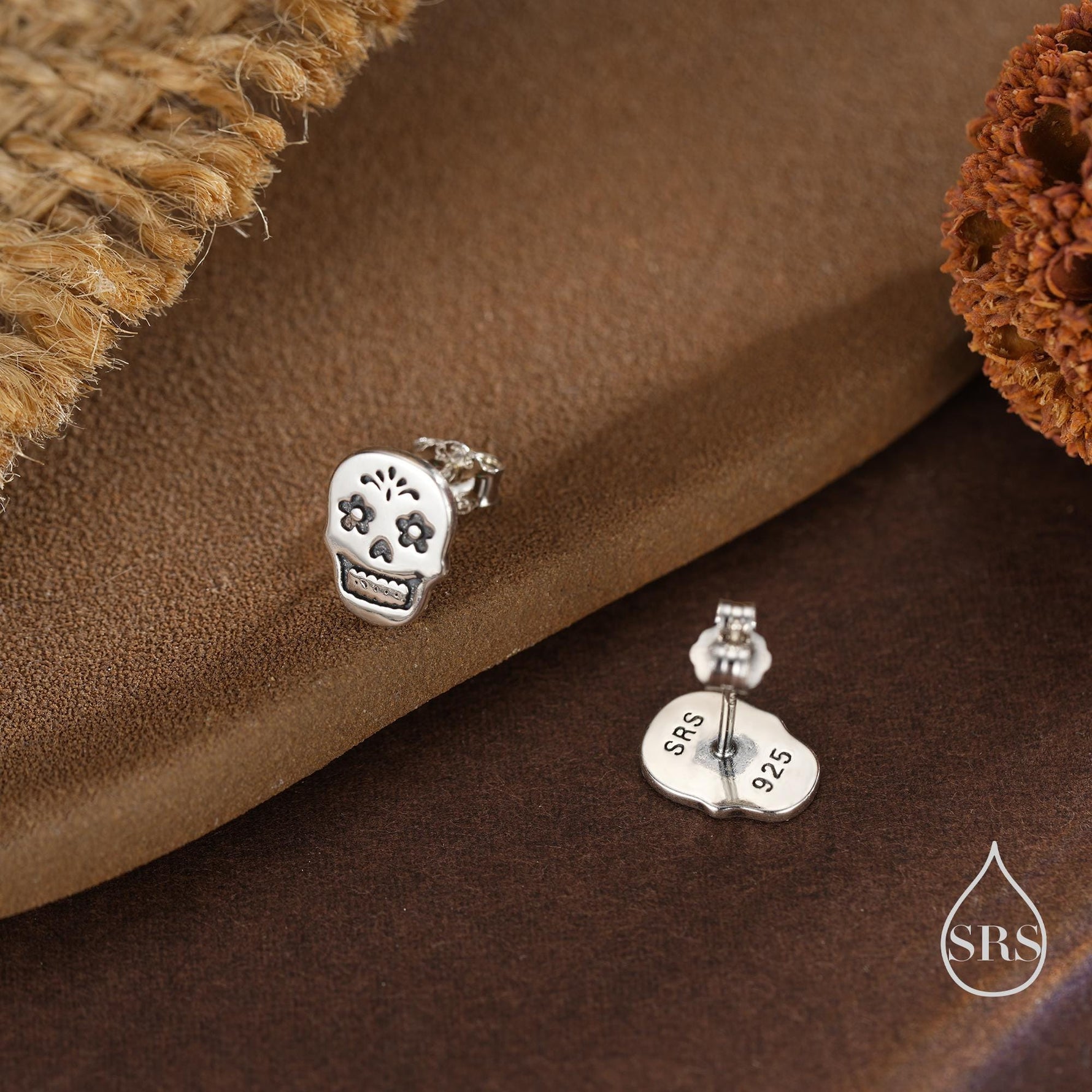 Sugar Skull Stud Earrings in Sterling Silver, Oxidised Silver, Gold or Rose Gold, Sugar Skull Earrings, Day of the Dead Earrings, Halloween