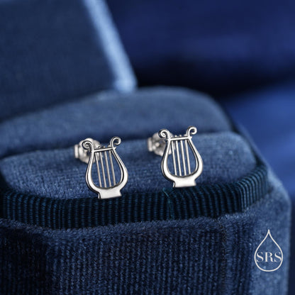 Lyre Stud Earrings in Sterling Silver, Silver, or Gold or Rose Gold, Silver Harp Stud Earrings , Fun Musical Instrument Earrings