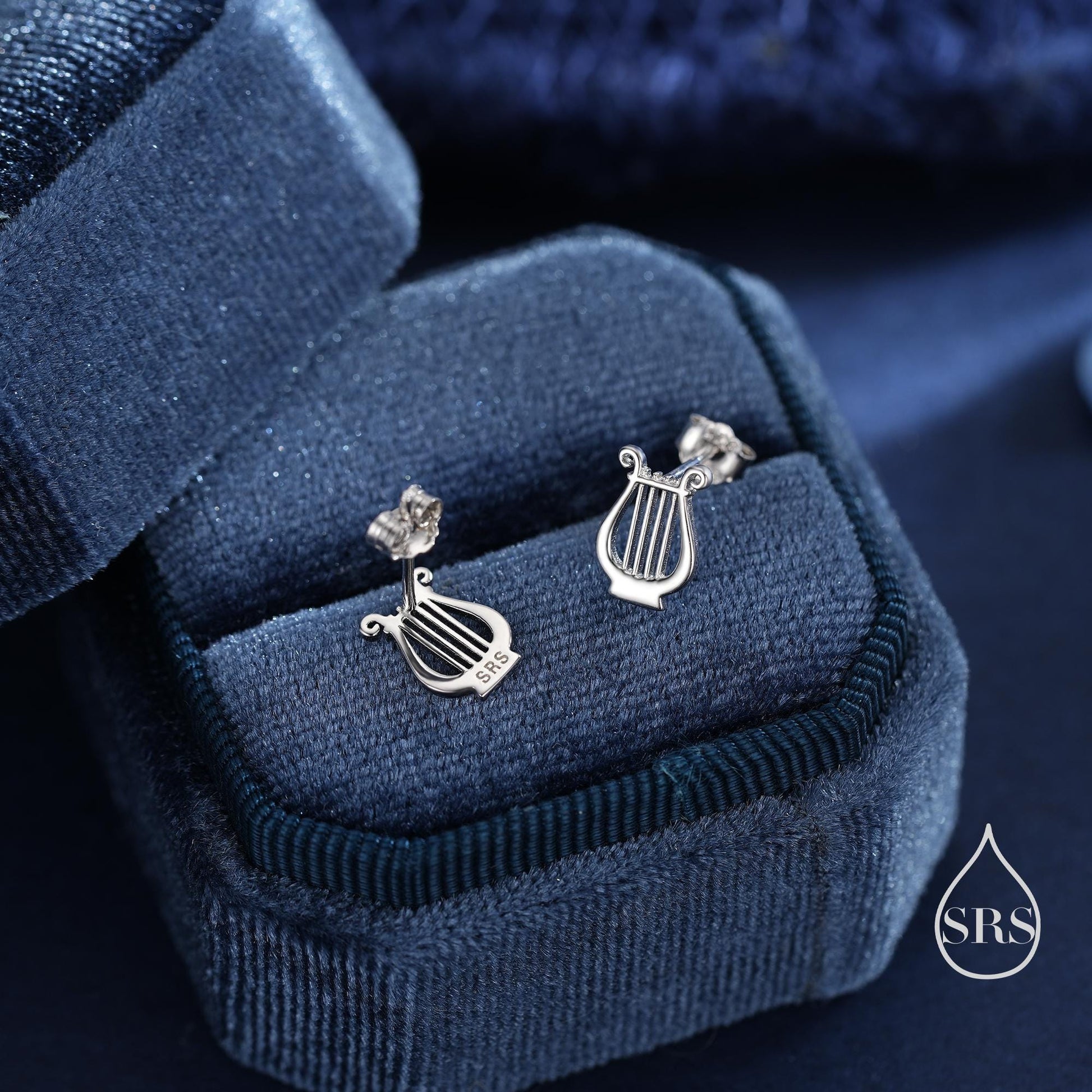 Lyre Stud Earrings in Sterling Silver, Silver, or Gold or Rose Gold, Silver Harp Stud Earrings , Fun Musical Instrument Earrings