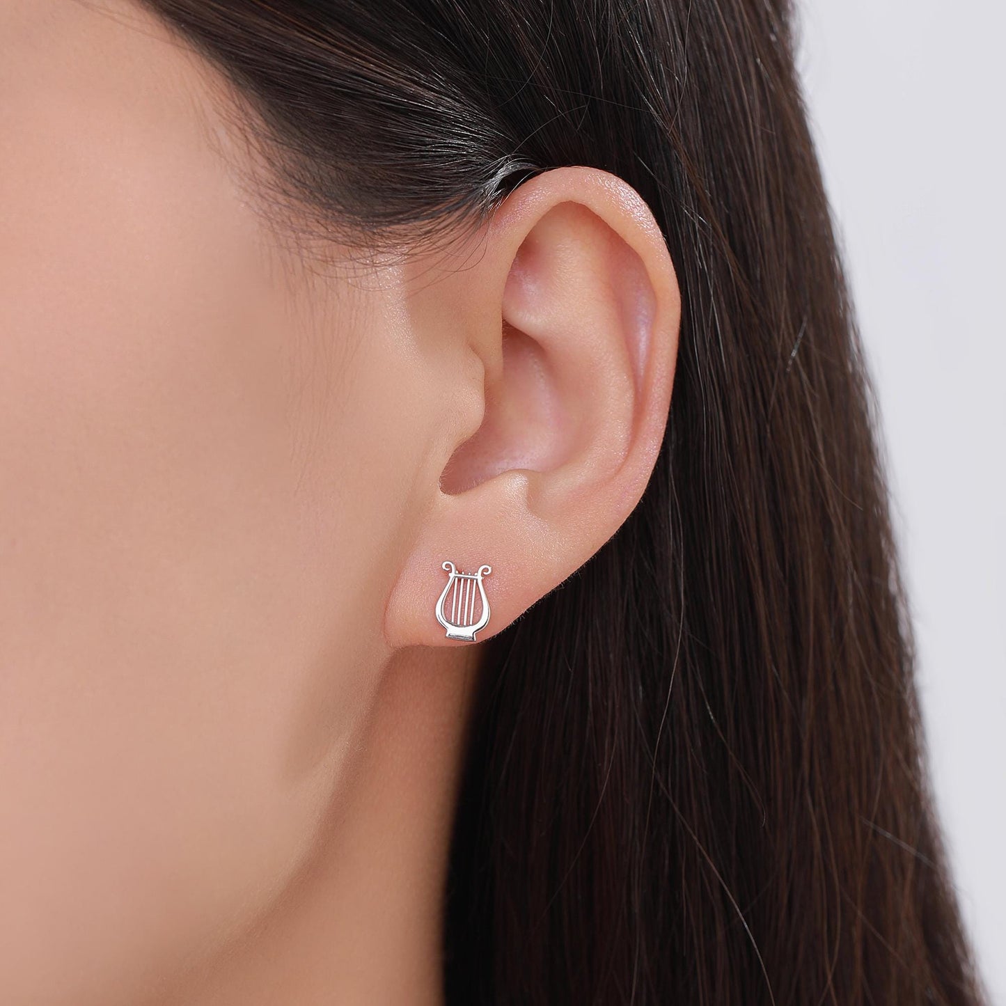 Lyre Stud Earrings in Sterling Silver, Silver, or Gold or Rose Gold, Silver Harp Stud Earrings , Fun Musical Instrument Earrings