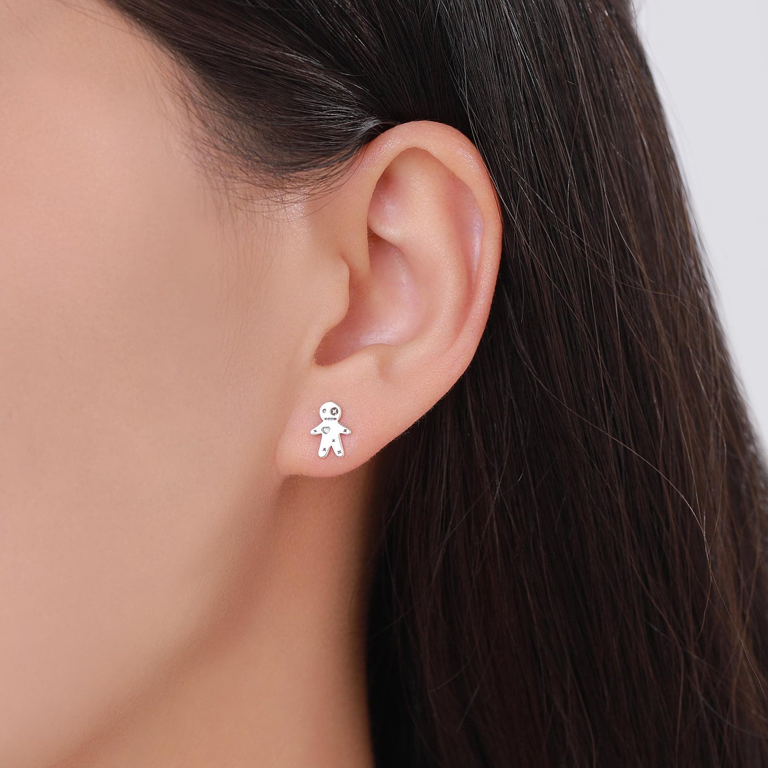 Tiny Voodoo Doll Stud Earrings in Sterling Silver, Oxidised Silver, Gold or Rose Gold, Creepy and Quirky, Halloween Earrings