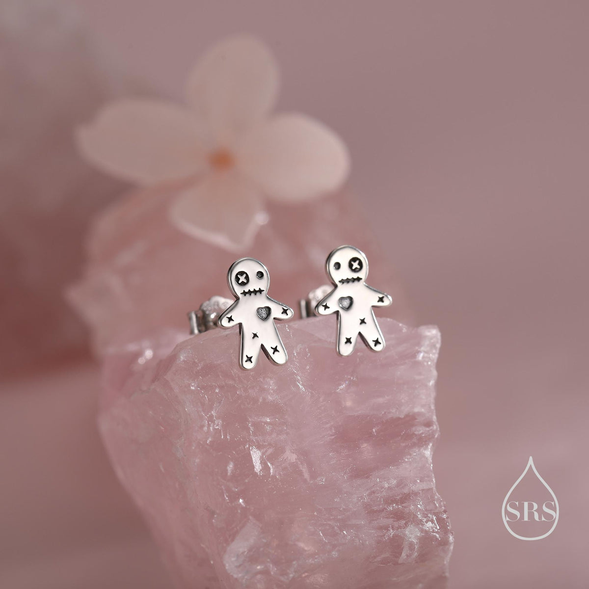 Tiny Voodoo Doll Stud Earrings in Sterling Silver, Oxidised Silver, Gold or Rose Gold, Creepy and Quirky, Halloween Earrings
